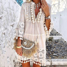 Load image into Gallery viewer, Summer Autumn Sexy V-Neck Boho Dress Tassel Hollow Out Mini Dresses Women 2019 New Bohemian Floral Printed Beach Dress Vestidos