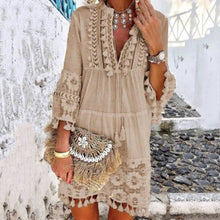 Load image into Gallery viewer, Summer Autumn Sexy V-Neck Boho Dress Tassel Hollow Out Mini Dresses Women 2019 New Bohemian Floral Printed Beach Dress Vestidos