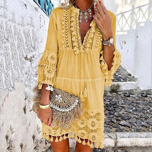 Load image into Gallery viewer, Summer Autumn Sexy V-Neck Boho Dress Tassel Hollow Out Mini Dresses Women 2019 New Bohemian Floral Printed Beach Dress Vestidos