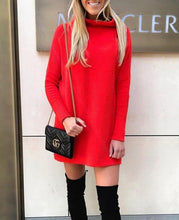 Load image into Gallery viewer, Long Sleeve Women&#39;s Knit Dress 2019 Autumn Winter Fashion Slim High Neck Lady&#39;s knit Pullover Solid Casual Loose Straight Dress
