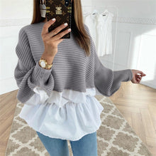 Load image into Gallery viewer, Fashion Women Hoodies Patchwork Design O-Neck Batwing Sleeve Top Elegant Lady Autumn Casual Loose Shirts
