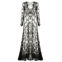 Load image into Gallery viewer, Fashion Summer Women Asymmetrical Patchwork Dress Hollow Out Long  Sleeve V Neck Lace Maxi Dresses