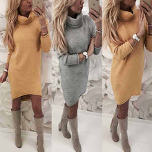 Load image into Gallery viewer, Womens Knitted Sweater Jumper Turtleneck Mini Dress Ladies Knitwear Winter Long Sleeve Dress