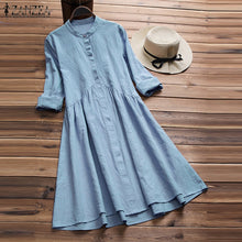 Load image into Gallery viewer, ZANZEA Women Button Down Dress Elegant Lady Cotton Linen Vestido Female Mandarin Collar Dresses Robe Femme Sundress Plus Size