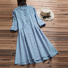 Load image into Gallery viewer, ZANZEA Women Button Down Dress Elegant Lady Cotton Linen Vestido Female Mandarin Collar Dresses Robe Femme Sundress Plus Size