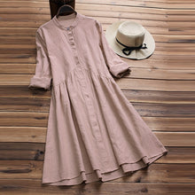 Load image into Gallery viewer, ZANZEA Women Button Down Dress Elegant Lady Cotton Linen Vestido Female Mandarin Collar Dresses Robe Femme Sundress Plus Size